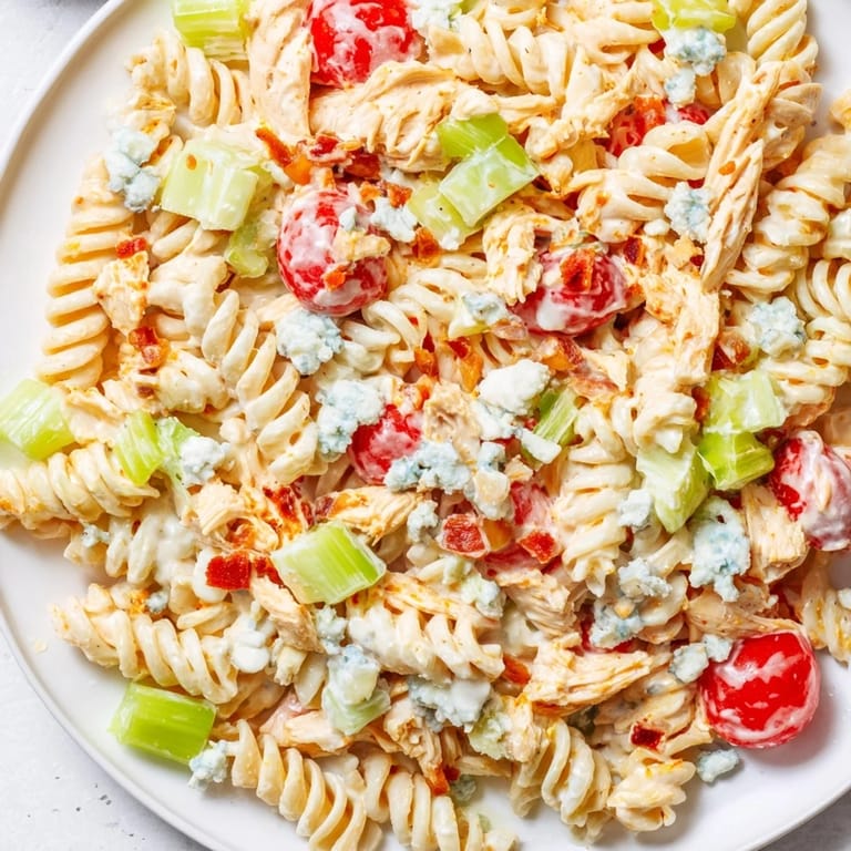 Perfect for summer picnics and potlucks, this easy American pasta salad is served cold and garnished with fresh chives.