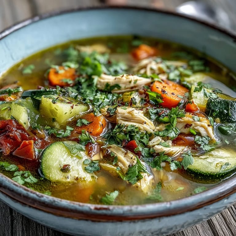 A nourishing bowl of Turmeric Chicken Soup, with tender chicken, carrots, and spinach, served for a cozy anti-inflammatory meal.
