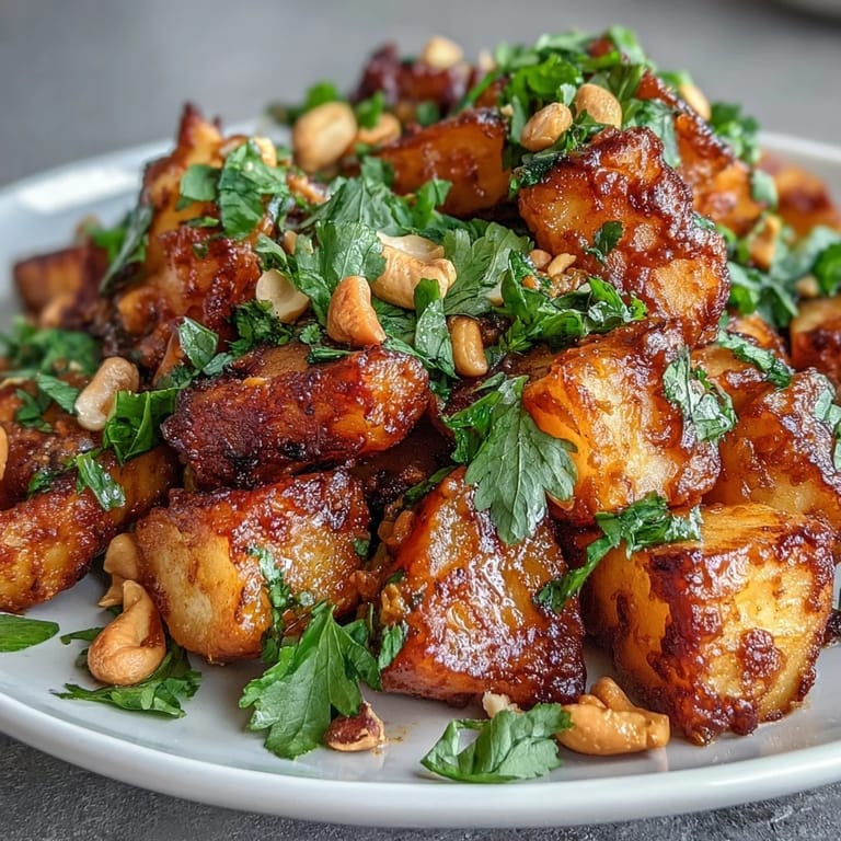 Curried Celeriac served over fluffy white rice, highlighting the rich, aromatic texture of this easy weeknight meal.