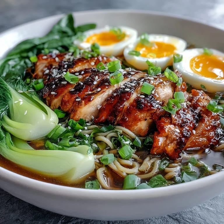 Healthy Miso Chicken Noodle Bowls plated with sliced chicken, soba noodles, and vibrant vegetables, ready to be drizzled with chili oil.