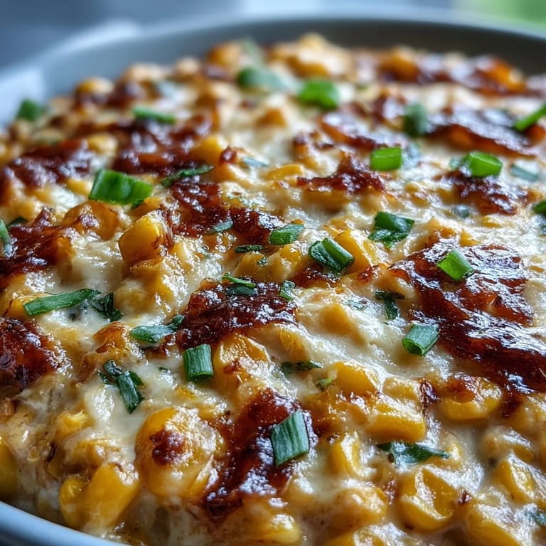 A bowl of creamy Crack Corn Dip garnished with chopped green onions and diced jalapeños, with a side of tortilla chips for a party snack.