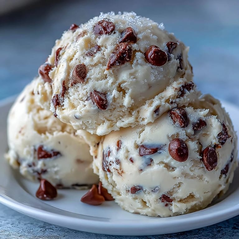 Chilled, egg-free Greek Yogurt Cookie Dough served in a small ramekin with a spoon.