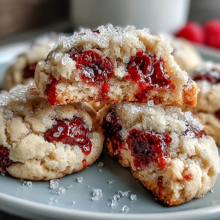Plated Soft Chewy Raspberry Sugar Cookies beside fresh raspberries and tea, perfect for an afternoon dessert.
