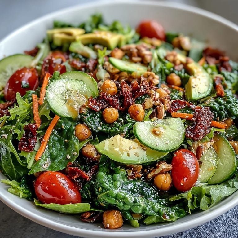 Layered Mixed Greens Power Bowl featuring shredded carrots, cucumbers, and almonds, ready for a healthy vegan lunch.