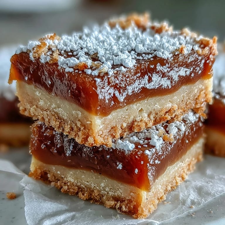 A single slice of Earl Grey Tea, Guava, and Lemon Bars reveals a golden crust, a bright yellow lemon filling, and a thick layer of sweet pink guava paste.