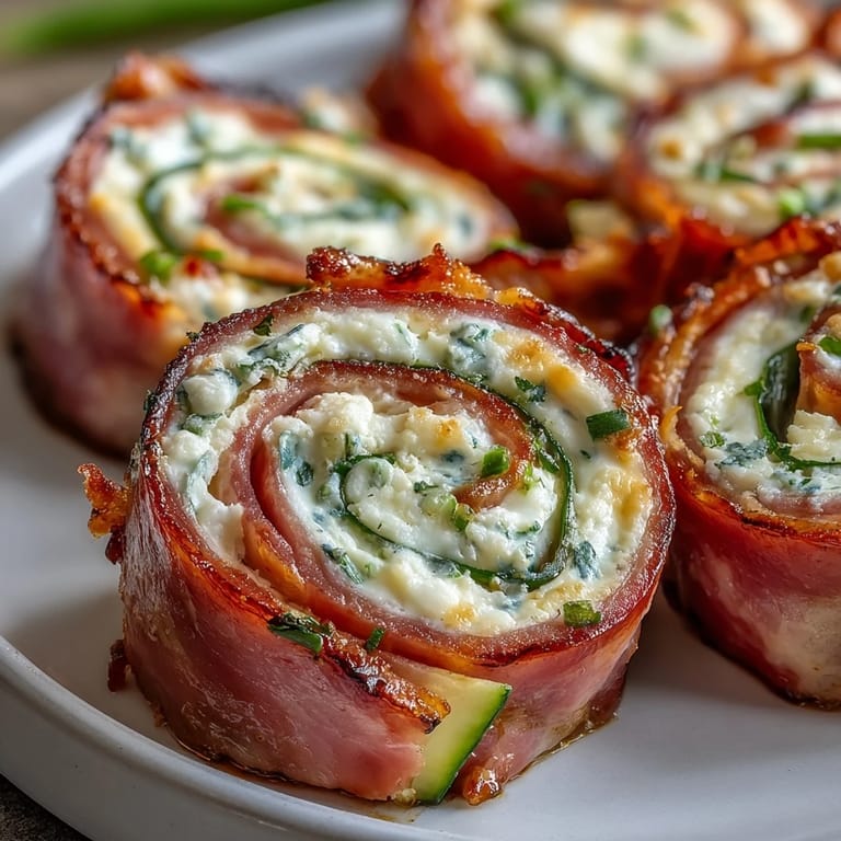Bite-sized ham roll-ups with creamy cheese and tangy pickles, perfect for parties or snacks.