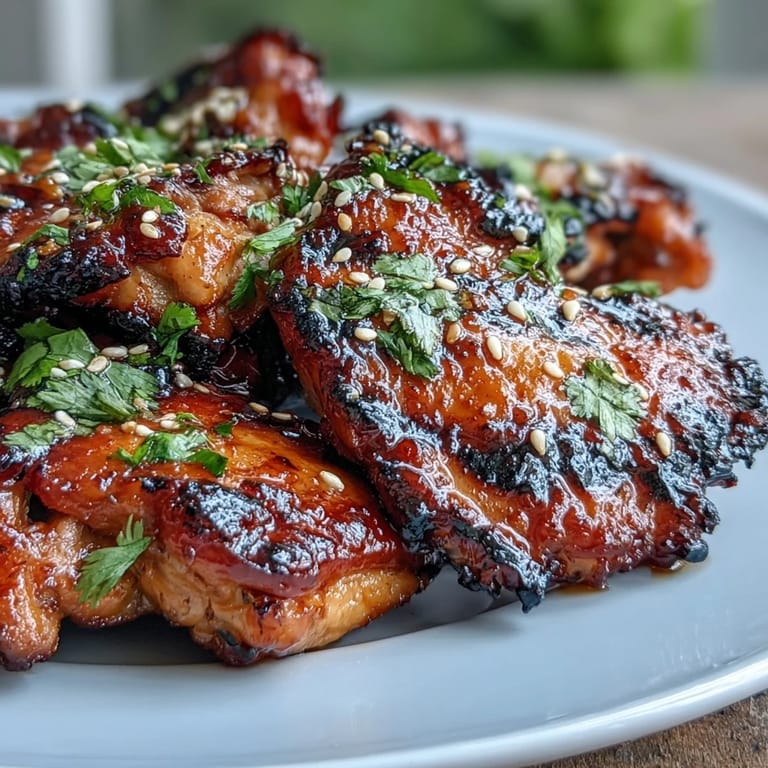 Juicy honey sriracha chicken thighs sizzling on the grill, perfect for summer BBQ gatherings.