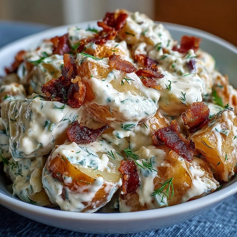 Delicious Memorial Day Potato Salad with tangy dressing, ready for a summer picnic.