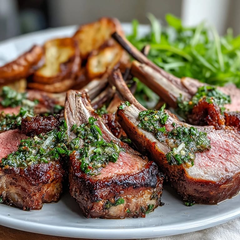 Tender lamb chops are seared to perfection and garnished with a zesty parsley-lemon gremolata, served alongside roasted vegetables for a complete Italian-inspired meal.