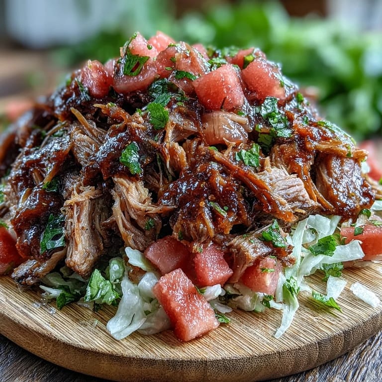 Tender, juicy Juneteenth BBQ Pulled Pork piled high, topped with cool watermelon slaw.