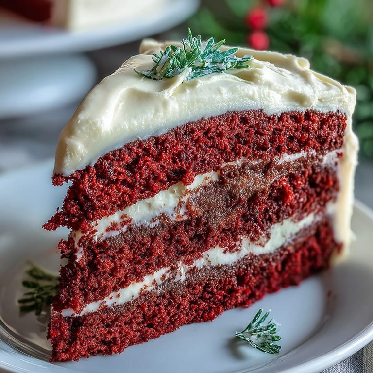 Decadent Juneteenth Red Velvet Cake, topped with fluffy cream cheese frosting.