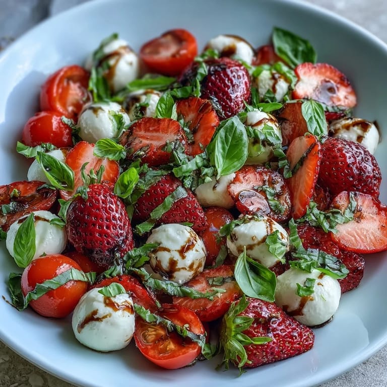 Easy Fresh Strawberry Caprese Salad, colorful, light, and perfect for a picnic spread.