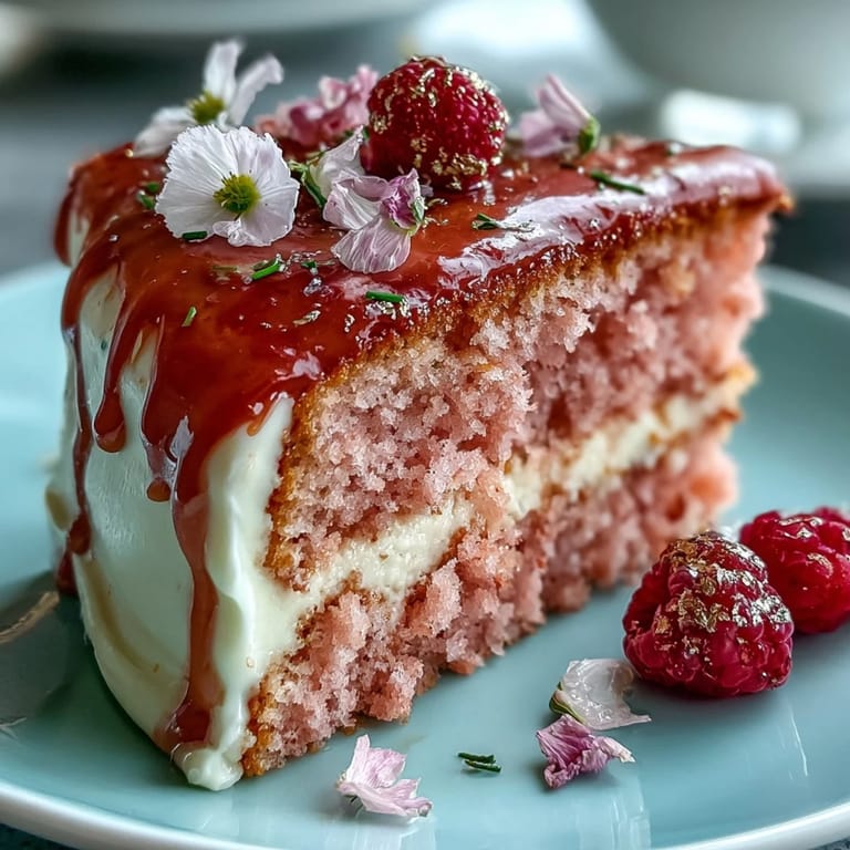 Moist Rosé Velvet Cake perfect for celebrations, featuring sweet cream cheese and gold accents.