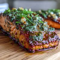 Cedar Plank Salmon with Garlic Dill: smoky grilled salmon fillets on aromatic cedar, infused with fresh herbs and citrus zest for a vibrant summer dish.