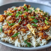 A vibrant bowl of chili crisp egg fried rice, featuring fluffy scrambled eggs, crispy chili oil, and fresh scallions for a spicy, savory meal.
