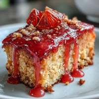 A slice of blood orange polenta cake with vibrant pink glaze, served on a rustic plate with fresh citrus slices.