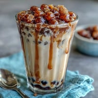Creamy milk tea with chewy brown sugar tapioca pearls and rich brown sugar syrup drizzled over ice.  